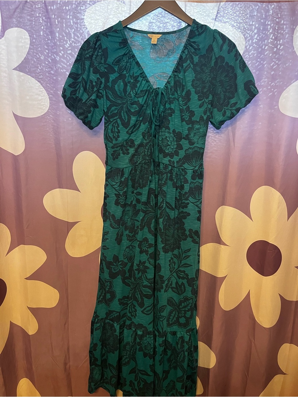 Cato Teal Green Floral Maxi Dress with Tie Front
